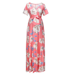 Floral Maxi Dress with V-Neck for Maternity Wear