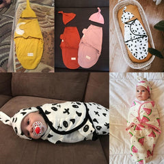 Baby Swaddle Blanket With Cap Cotton Newborn Envelope Sleep Sack