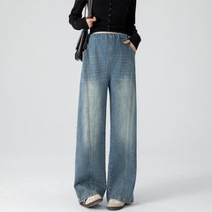 Retro Loose Straight-Leg High-Waist Floor-Length Wide-Leg Maternity Jeans