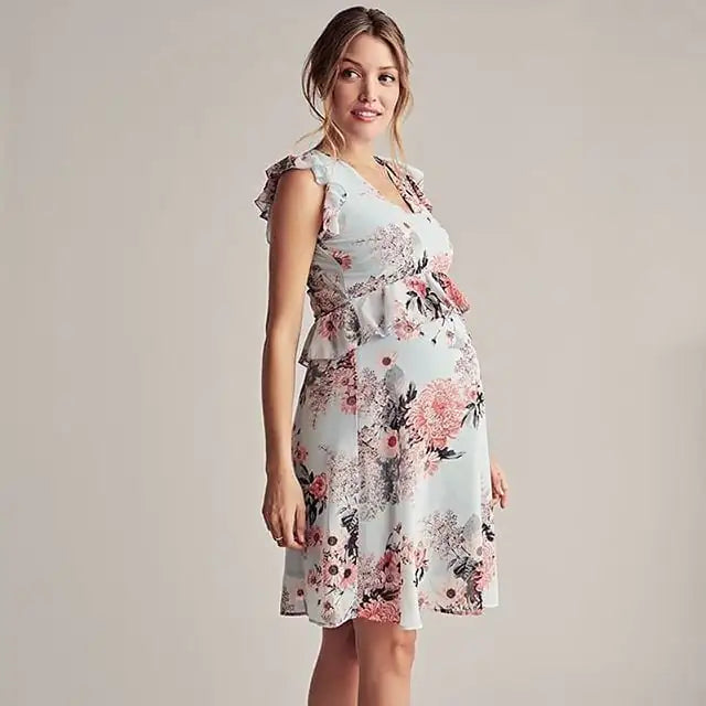 Casual Flower Print Sleeveless Maternity Dress