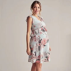 Casual Flower Print Sleeveless Maternity Dress