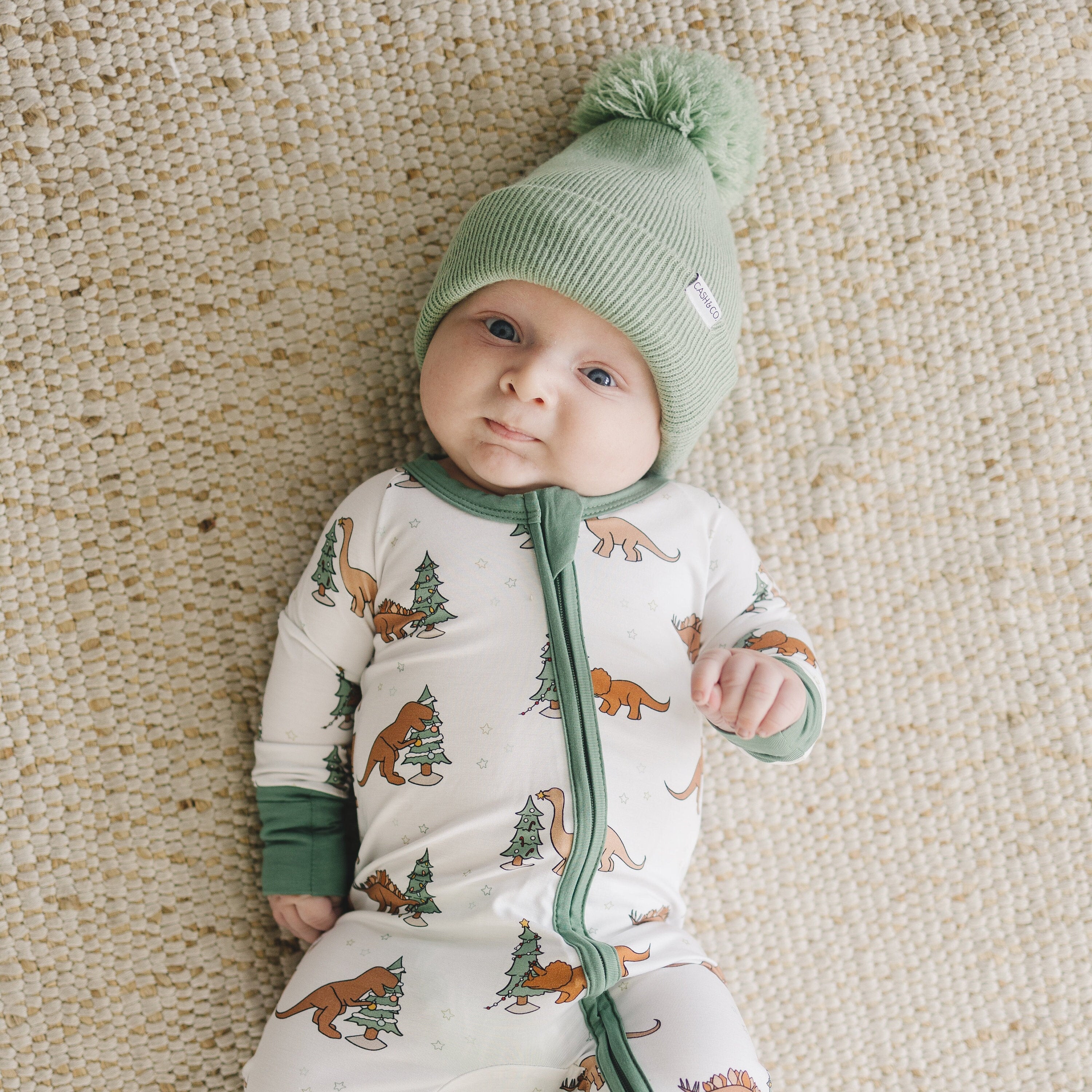 Christmas Tree-Rex Dino Bamboo Zippy Romper *Newborn left