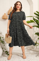Maternity Dress - Plus Size Short Sleeve Puffed Sleeve Print Dress