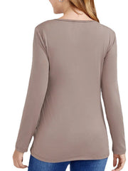 Solid Color Nursing Dress V Neck Long Sleeve Maternity Wear