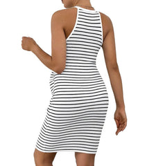 Striped Maternity Dress with Halter Neck Design - # PRGTA11510009