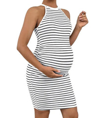 Striped Maternity Dress with Halter Neck Design - # PRGTA11510009
