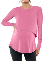 Women’s Maternity Nursing Top Long Sleeve Double Layer Breastfeeding Shirt